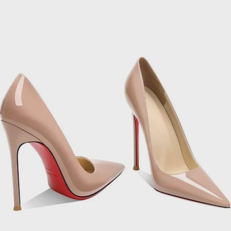 2024 Red Bottom Stilettos mit spitzer Zehenpartie: Nude Lackleder High Heels für Damen 40 von Joom DACH