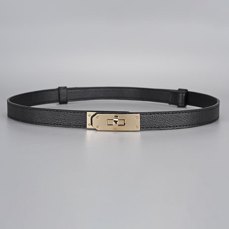 2024 Retro Damen Dünner Gürtel Sommer Enge Taille Echtes Leder Allgleiches Dünner Gürtel Taille Damen Passende Kleid Dekoration 105cm schwarz von Joom DACH