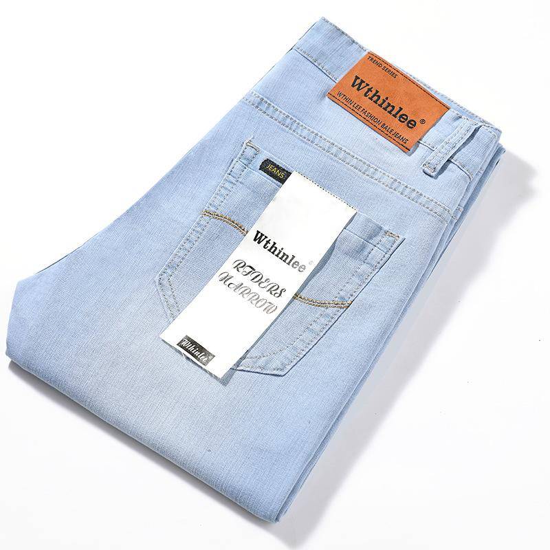 2024 Sommer Helle Farbe Jeans Herren Lose Gerade Rohr Hellblau High-End Casual Hosen Frühling Und Herbst Dünne Ausgabe 32 hellblaue von Joom DACH