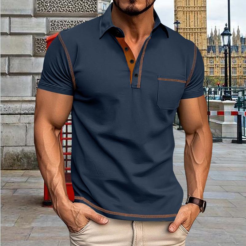 2024 Sommer Herren Poloshirt mit Farbblockierung - Kurzärmliges T-Shirt mit Revers im europäischen und amerikanischen Stil XL von Joom DACH