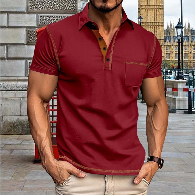 2024 Sommer Herren Poloshirt mit Farbblockierung - Kurzärmliges T-Shirt mit Revers im europäischen und amerikanischen Stil XXL von Joom DACH