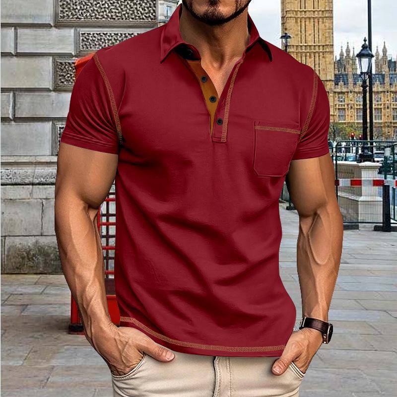 2024 Sommer Herren Poloshirt mit Farbblockierung - Kurzärmliges T-Shirt mit Revers im europäischen und amerikanischen Stil XXL von Joom DACH