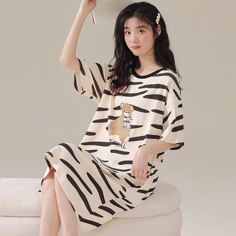 2024 Süßes Cartoon-Sommer-Kurzarm-Nachthemd für Damen, dünn, groß, für drinnen und draußen 5XL (Up to 100 kg) von Joom DACH