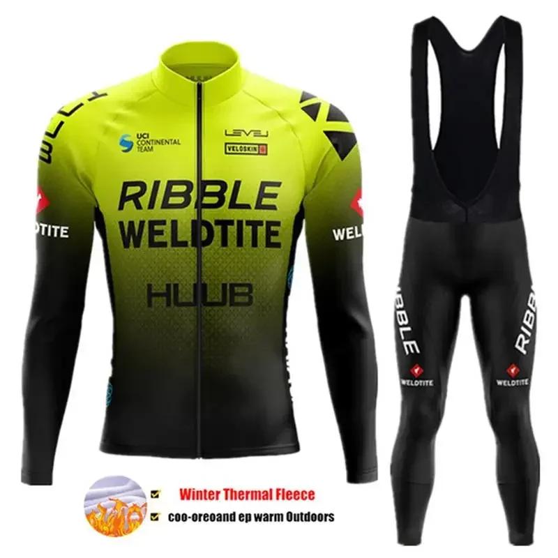 2024 Team Winter Thermo-Fleece-Fahrradbekleidung Herren Jersey-Anzug Outdoor Warme Reitfahrradkleidung MTB Lange Trägerhose Set 4XL von Joom DACH
