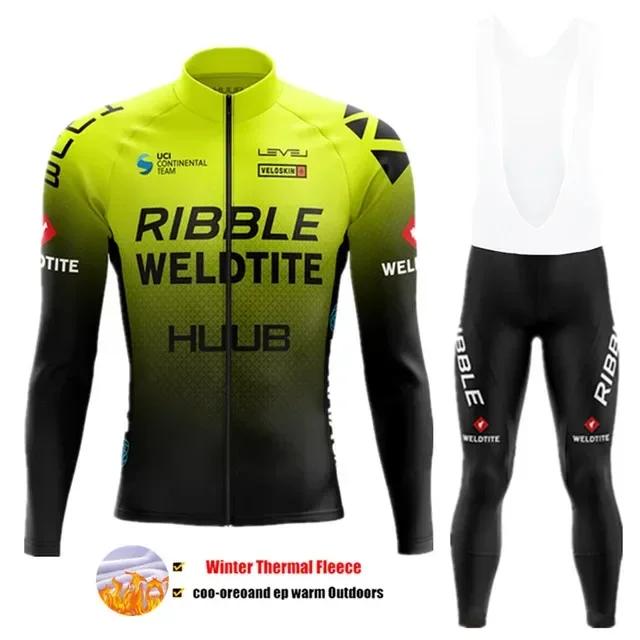 2024 Team Winter Thermo-Fleece-Fahrradbekleidung Herren Jersey-Anzug Outdoor Warme Reitfahrradkleidung MTB Lange Trägerhose Set L von Joom DACH