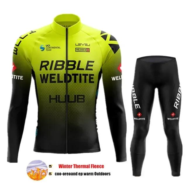 2024 Team Winter Thermo-Fleece-Fahrradbekleidung Herren Jersey-Anzug Outdoor Warme Reitfahrradkleidung MTB Lange Trägerhose Set XL von Joom DACH