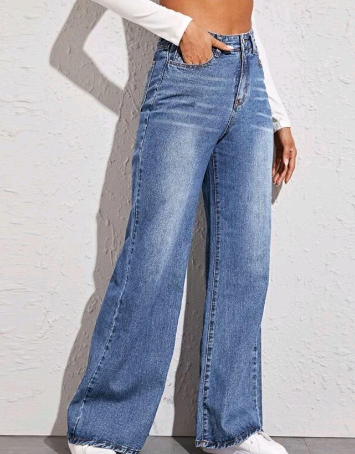 2024 Trendige gewaschene High-Waist Wide-Leg Jeans für Damen XXL hellblaue von Joom DACH