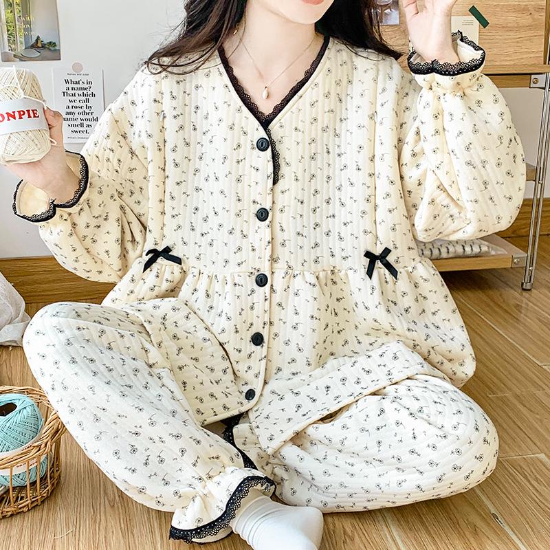 2024 Warmer Umstandspyjama aus Air-Baumwolle mit Zwischenschicht – Strickjacke mit Rundhalsausschnitt und Stillzugang für Herbst/Winter. L von Joom DACH