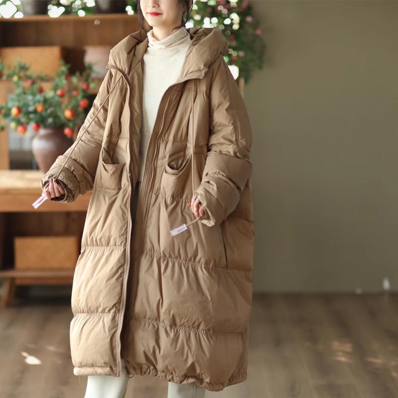 2024 Winter Dicke Retro Mode Erweiterte Weiße Ente Unten Warme Jacke Große Version Lose Mit Kapuze Daunenjacke Frauen One Size von Joom DACH