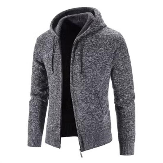 2024 Winter Dicke Strickjacke Herren Pullover Zipper Mit Kapuze Mode Warme Slim Fit Gestrickte Pullover Männlichen Fleece Hoodies Mäntel Männer M-4Xl 4XL dunkelgrau von Joom DACH