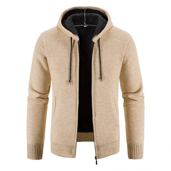 2024 Winter Dicke Strickjacke Herren Pullover Zipper Mit Kapuze Mode Warme Slim Fit Gestrickte Pullover Männlichen Fleece Hoodies Mäntel Männer M-4Xl XL beige von Joom DACH