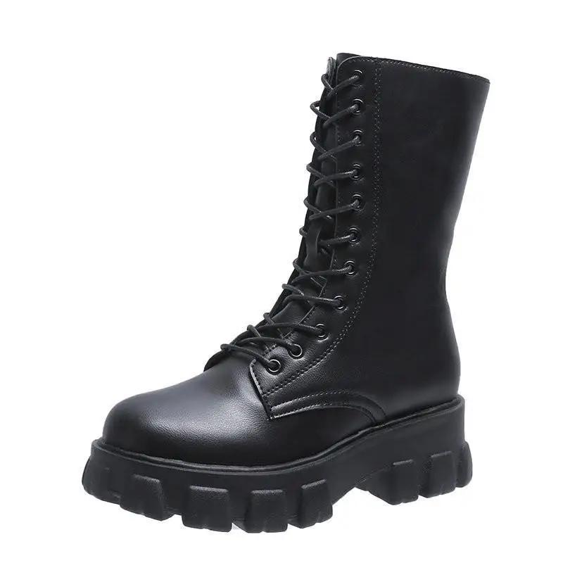 2024 Winter Leder Spitze Dicke Sohle für Frauen Stiefel Casual Mode Warme Große Schuhe Zapatos De Mujer En Oferta Con envio Gratis 41 schwarz von Joom DACH