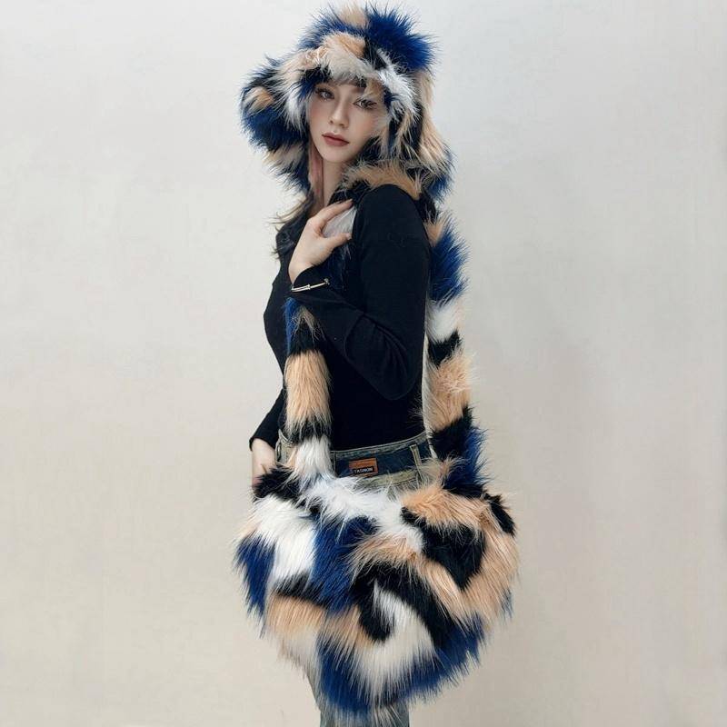 2025 Winter Neue Modische Herzförmige Damenhandtaschen Imitation Fuchsfell Damen Schultertasche mit Passendem Fischerhut Avantgardistische Damen Achseltasche von Joom DACH