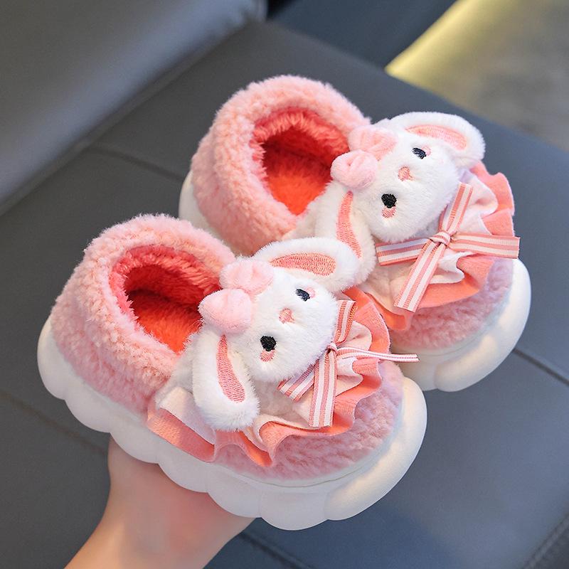 2024 Winter Niedliche Kaninchen Plüsch Baumwolle Hausschuhe für Mädchen - Warme Pelzige Baby Home Schuhe Size 24/25 (Suitable for foot length 14CM) von Joom DACH