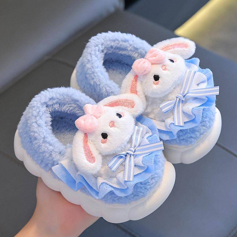 2024 Winter Niedliche Kaninchen Plüsch Baumwolle Hausschuhe für Mädchen - Warme Pelzige Baby Home Schuhe Size 32/33 (Suitable for foot length 18CM) von Joom DACH