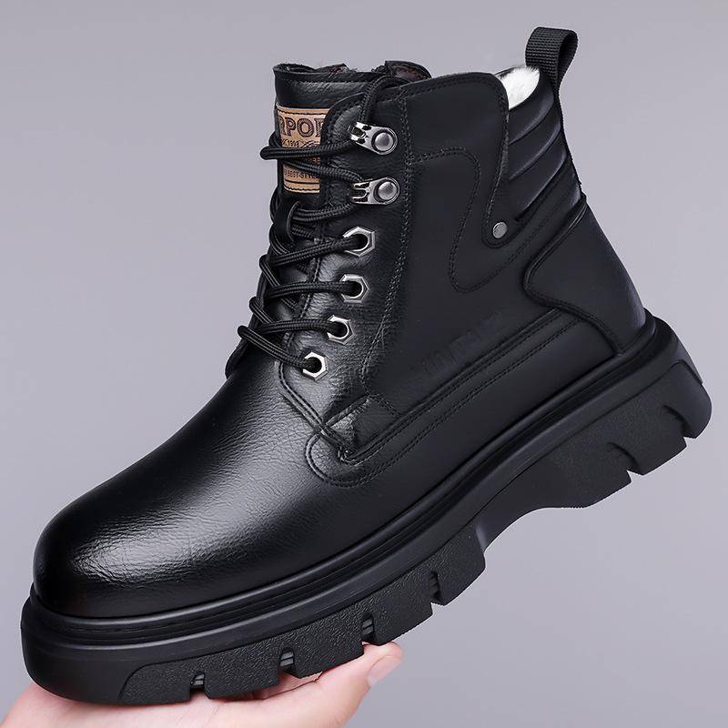 2024 Winter neue Herren High-Top Baumwollschuhe Herren Dicksohlige Workwear Big-Head Martin Stiefel Samt Thermo Stiefel 66088 44 schwarz von Joom DACH