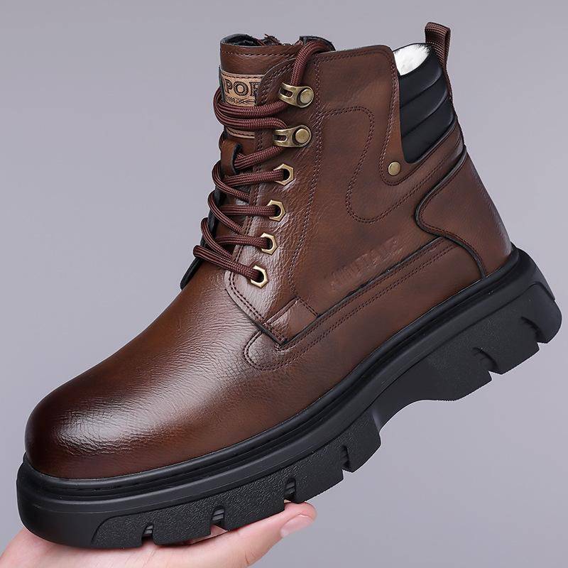 2024 Winter neue Herren High-Top Baumwollschuhe Herren Dicksohlige Workwear Big-Head Martin Stiefel Samt Thermo Stiefel 66088 44 braun von Joom DACH