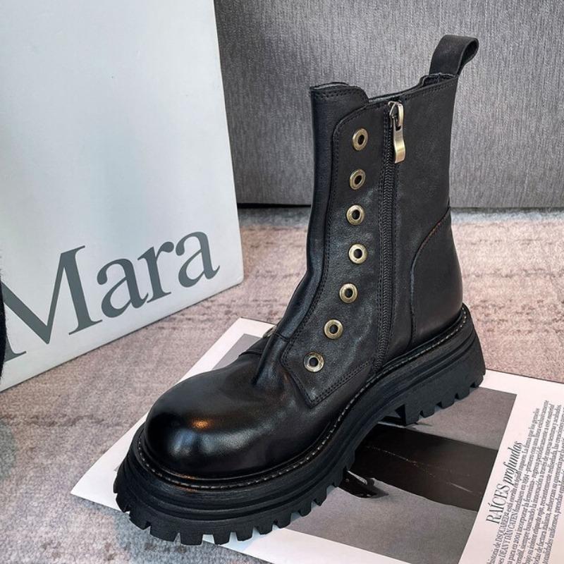 2024 Damen Motorradstiefel Freizeitschuhe Frau Leder Minimalistisch Klassisch Punk Weiblich Mary Jane Goth Schuhe Plateau-Stiefel Damen 38 von Joom DACH