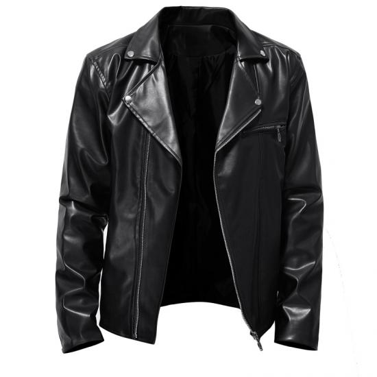 2024 frühling Herbst Mode Männer Streetwear Schwarz PU Leder Jacke Mens Zipper Hip Hop Mantel Männlichen Motorrad Faux Leder Jacken 5XL schwarz von Joom DACH