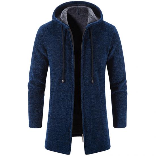2024 herbst Winter herren Strickjacke Pullover Pullover Mantel Windjacke Medium Länge Strickjacke Mit Kapuze Zipper Oberbekleidung L navy blau von Joom DACH