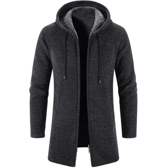 2024 herbst Winter herren Strickjacke Pullover Pullover Mantel Windjacke Medium Länge Strickjacke Mit Kapuze Zipper Oberbekleidung L dunkelgrau von Joom DACH