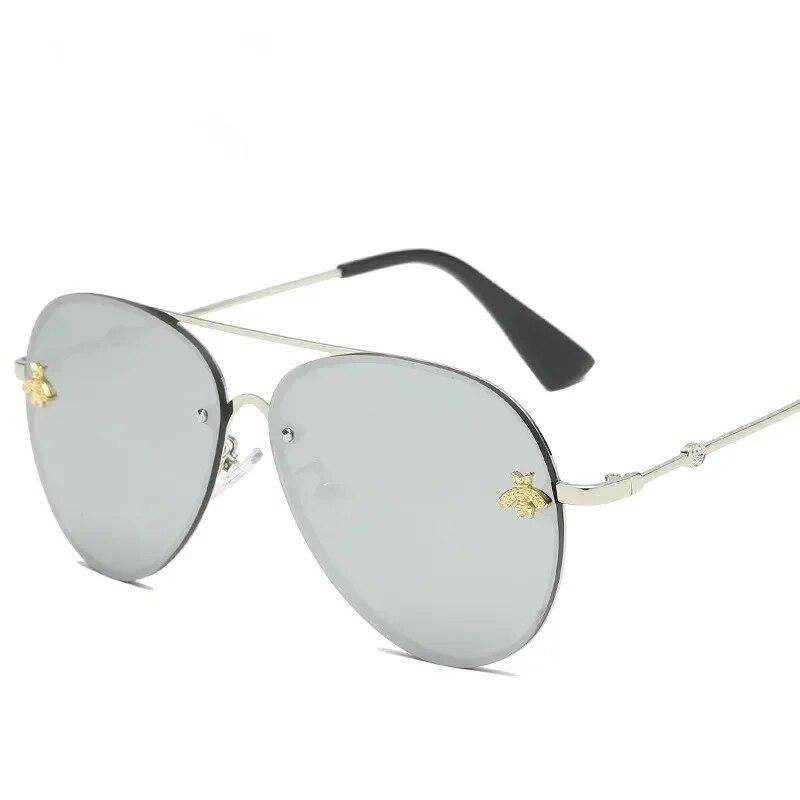 2024 mode Luxus Randlose Metall Rahmen Bee Sonnenbrille Frauen Männer Vintage Runde Übergroßen Spiegel Sonnenbrille Marke Designer UV400 von Joom DACH