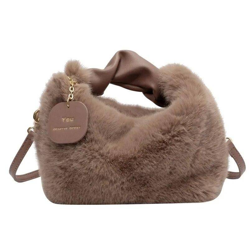 2024 mode Weichem Plüsch Halbmond Umhängetaschen für Frauen Designer Flauschigen Kunstpelz Dame Handtaschen Luxus Kleine Tote Weibliche Winter geldbörsen graue von Joom DACH