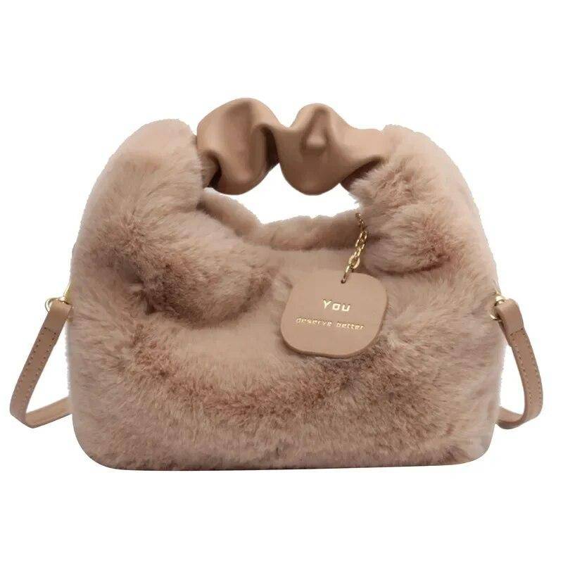 2024 mode Weichem Plüsch Halbmond Umhängetaschen für Frauen Designer Flauschigen Kunstpelz Dame Handtaschen Luxus Kleine Tote Weibliche Winter geldbörsen löwe von Joom DACH
