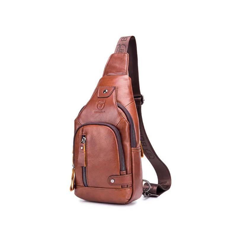 2024 neue 100% rindsleder Leder Casual Fashion Crossbody Brust Tasche herren leder tasche USB Lade Reise Schulter Tasche Daypack Männlich One size braun von Joom DACH