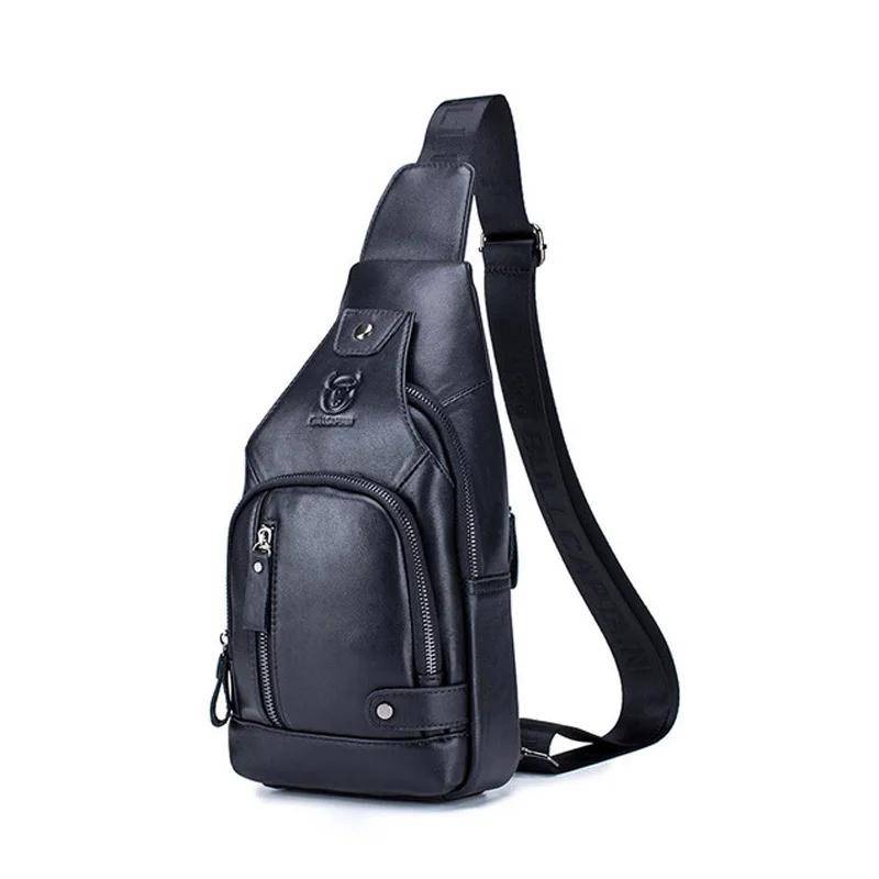 2024 neue 100% rindsleder Leder Casual Fashion Crossbody Brust Tasche herren leder tasche USB Lade Reise Schulter Tasche Daypack Männlich One size schwarz von Joom DACH