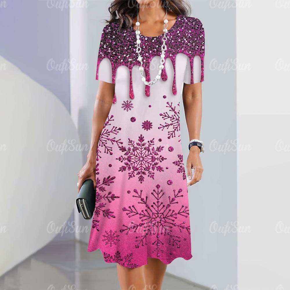 2024 neue Damenkleider mit Grafikdruck, elegante und schöne Midikleider, einteiliges Sommerkleid für Damen in Übergröße 2XL von Joom DACH