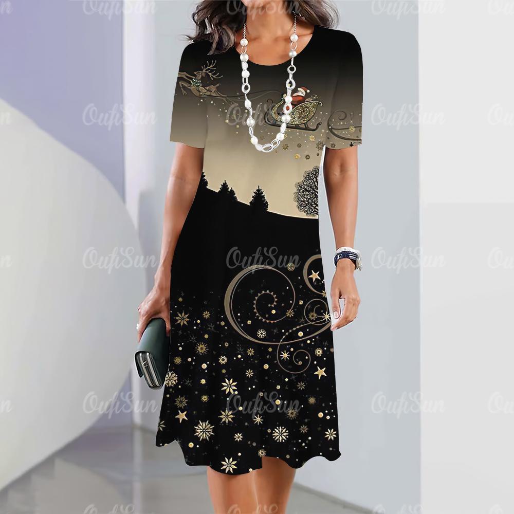 2024 neue Damenkleider mit Grafikdruck, elegante und schöne Midikleider, einteiliges Sommerkleid für Damen in Übergröße 2XL von Joom DACH