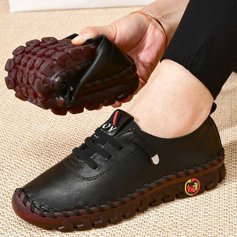 2024 neue Frühjahr Casual Frauen Schuhe Plattform Loafers Lace Up Leder Wohnungen Slip-On Mom Schuh 40 schwarz von Joom DACH