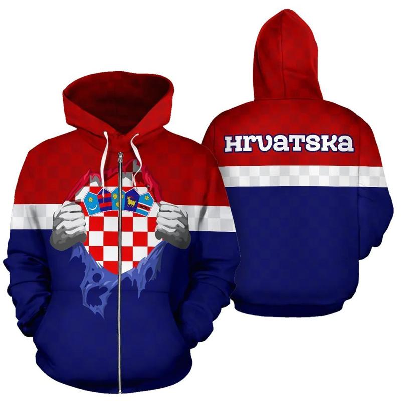 2024 neue Kroatien Hrvatska Heroe 3d Gedruckt Zip Hoodies Männer Übergroßen Sweatshirts Frauen Sport Pullover Mit Kapuze Y2k Kleidung 2XL von Joom DACH