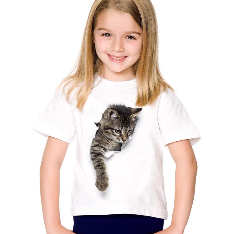 2024 neue Mode Sommer Nette Kinder Marke Kleidung Für Kinder Mädchen Kurzarm Print 3d Katze T Shirts Tops Baby Kleidung 150 von Joom DACH