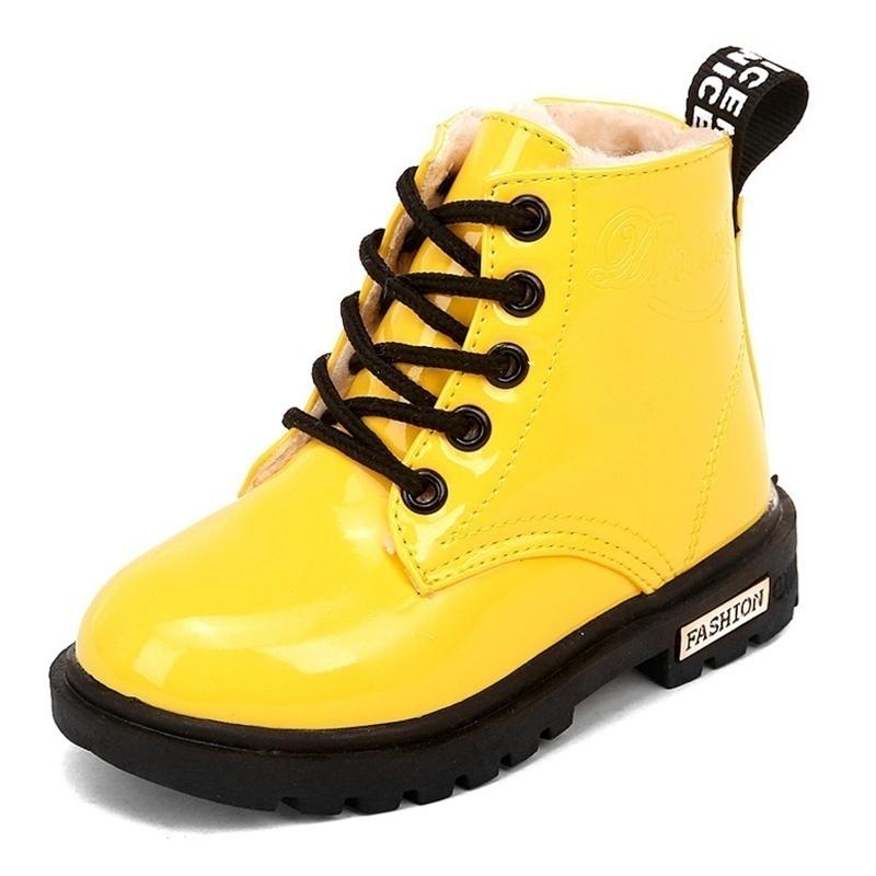 2024 neue Mode Stiefel Winter Kinder Schuhe PU Leder Wasserdicht Martin Stiefel Kinder Schnee Stiefel 23 gelb von Joom DACH