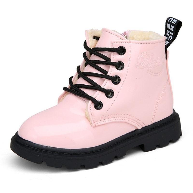 2024 neue Mode Stiefel Winter Kinder Schuhe PU Leder Wasserdicht Martin Stiefel Kinder Schnee Stiefel 25 rosa von Joom DACH