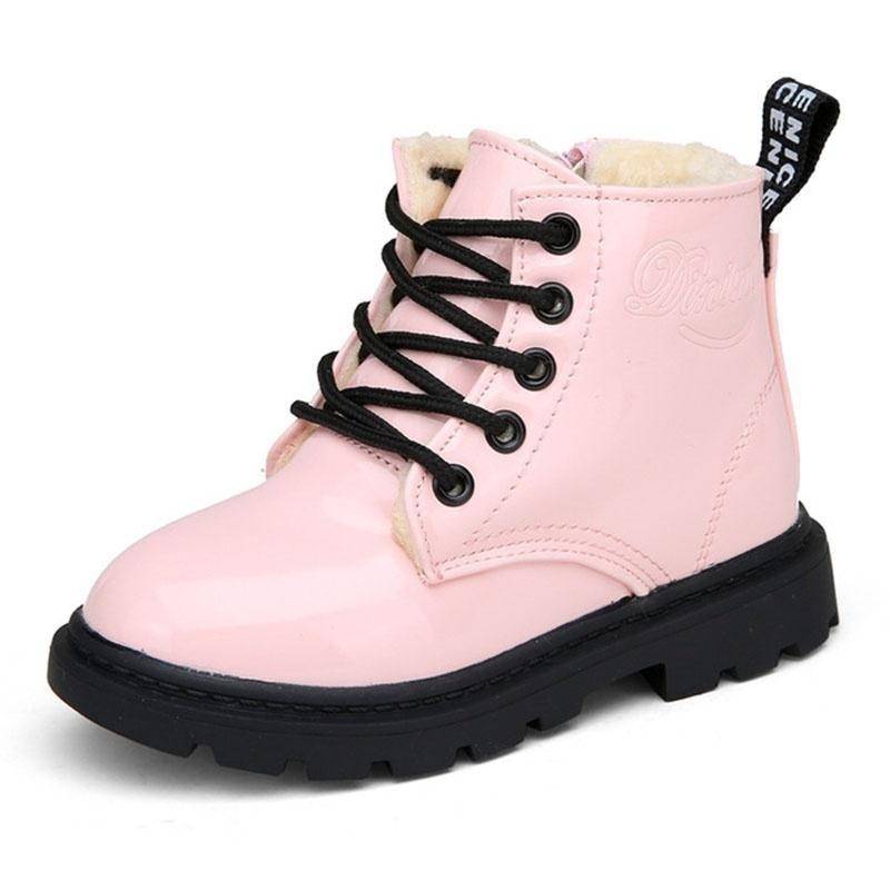 2024 neue Mode Stiefel Winter Kinder Schuhe PU Leder Wasserdicht Martin Stiefel Kinder Schnee Stiefel 28 rosa von Joom DACH