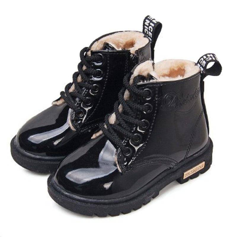 2024 neue Mode Stiefel Winter Kinder Schuhe PU Leder Wasserdicht Martin Stiefel Kinder Schnee Stiefel 29 schwarz von Joom DACH