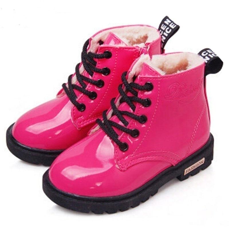 2024 neue Mode Stiefel Winter Kinder Schuhe PU Leder Wasserdicht Martin Stiefel Kinder Schnee Stiefel 30 rose rot von Joom DACH