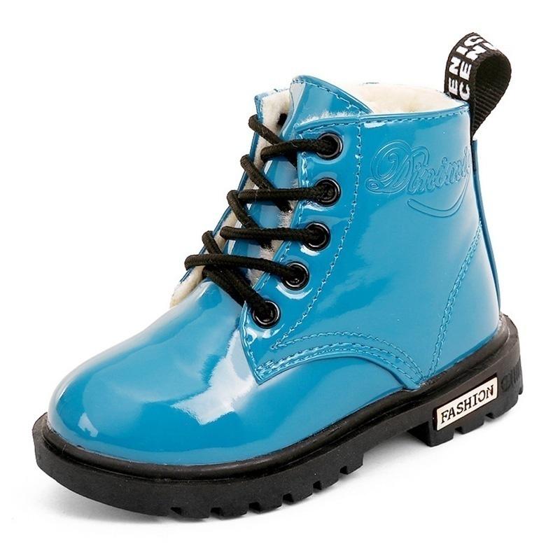 2024 neue Mode Stiefel Winter Kinder Schuhe PU Leder Wasserdicht Martin Stiefel Kinder Schnee Stiefel 31 blau von Joom DACH