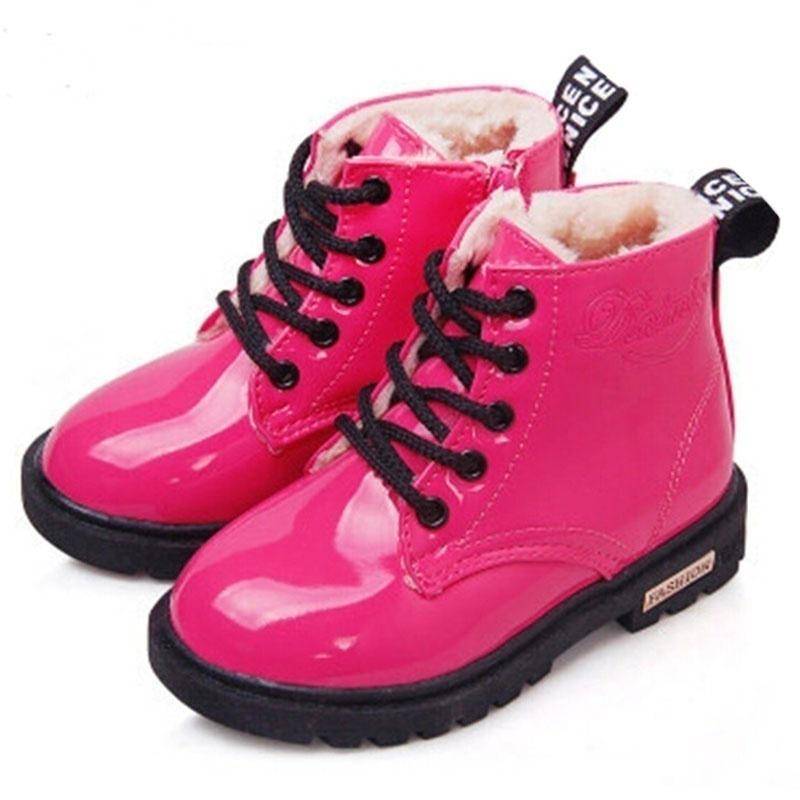 2024 neue Mode Stiefel Winter Kinder Schuhe PU Leder Wasserdicht Martin Stiefel Kinder Schnee Stiefel 31 rose rot von Joom DACH