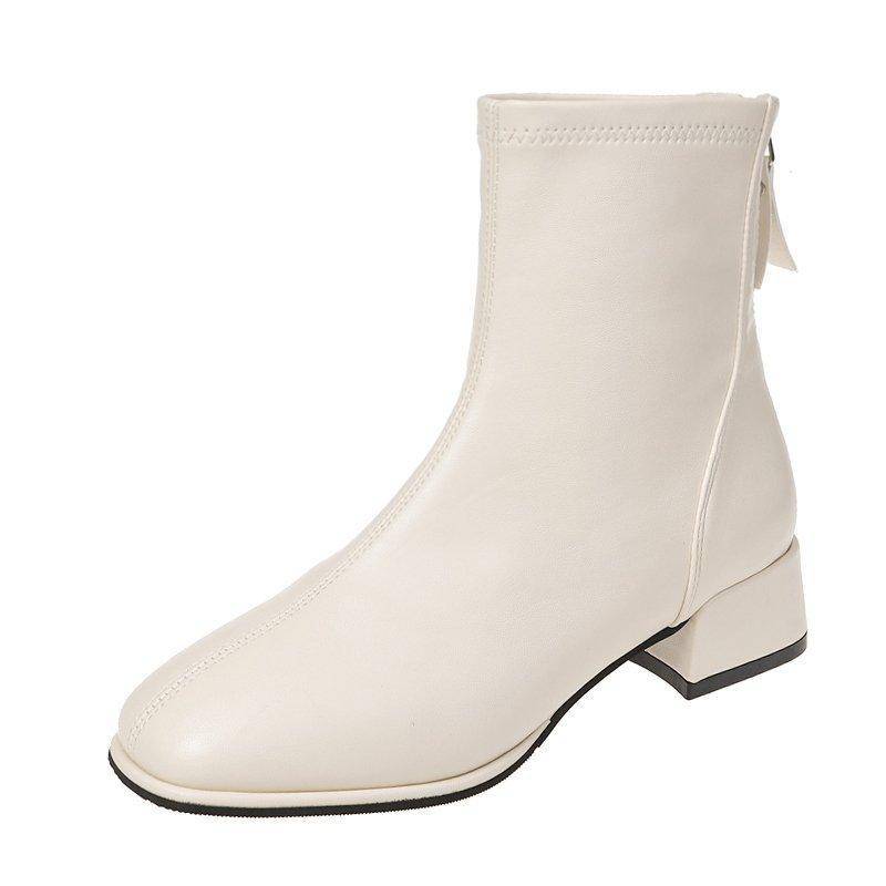 2024 neue Wintermode Stiefeletten Damen High Heel Heel Square Short Boots Englischer Stil weiches Leder mittlere Länge Chelsea Stiefel 38 von Joom DACH