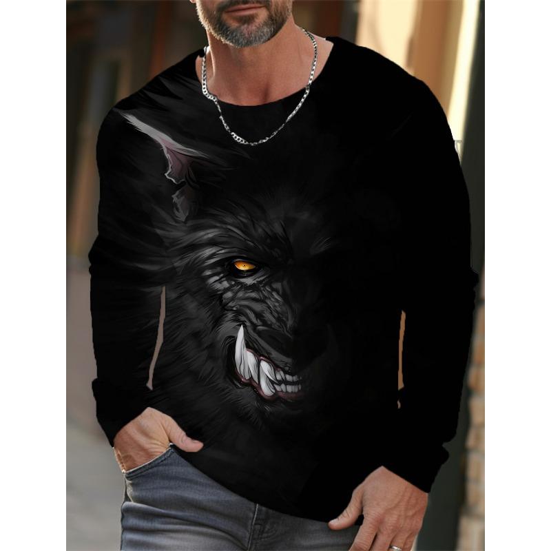 2024 neues Herren Langarm-T-Shirt 3D-Druck hochauflösender Tierdruck Herren Herbst-Oberteile lässiges Rundhals-T-Shirt 5XL von Joom DACH