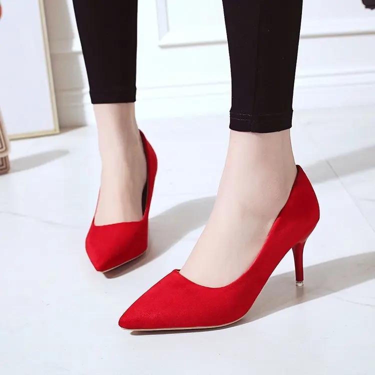 2024 sommer Frauen 8cm High Heels Plateau Pumps Weibliche Elegante Süße Plateauschuhe Spitz Stiletto Günstige Büro Rot Pumps 44 rot von Joom DACH