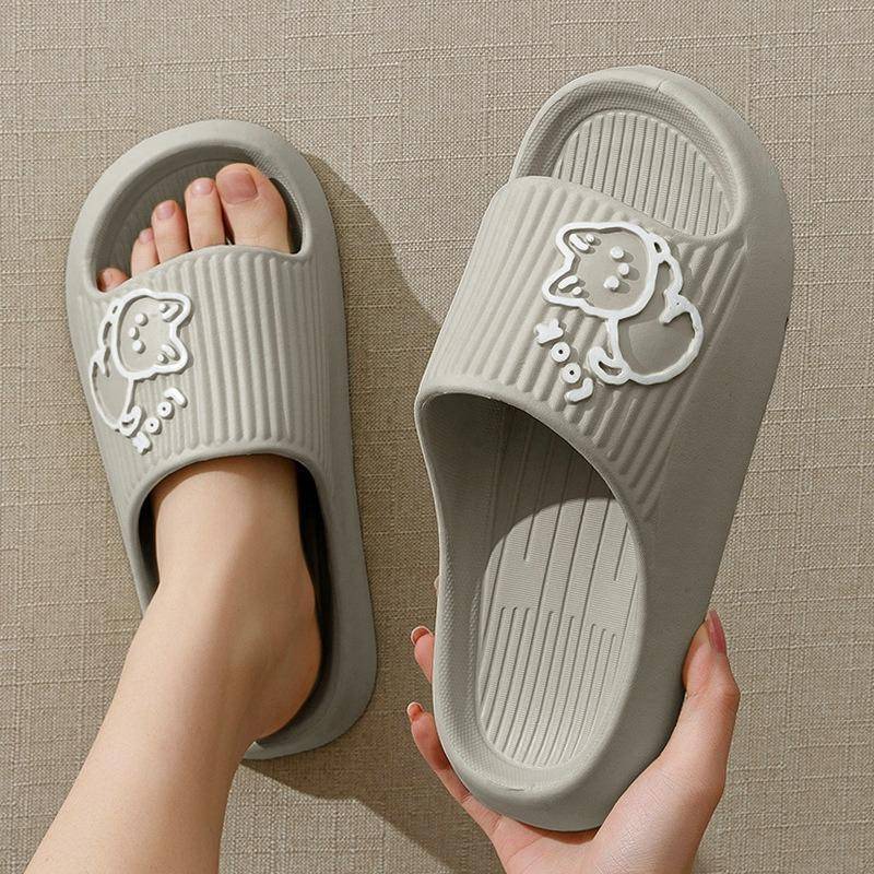 2024 sommer Frauen Hausschuhe Bad Dicke Plattform Nicht-Schlupf Hause Katze Cartoon Flip-Flops Strand Sandalen Damen Gleitet Innen außen 40-41 grau von Joom DACH