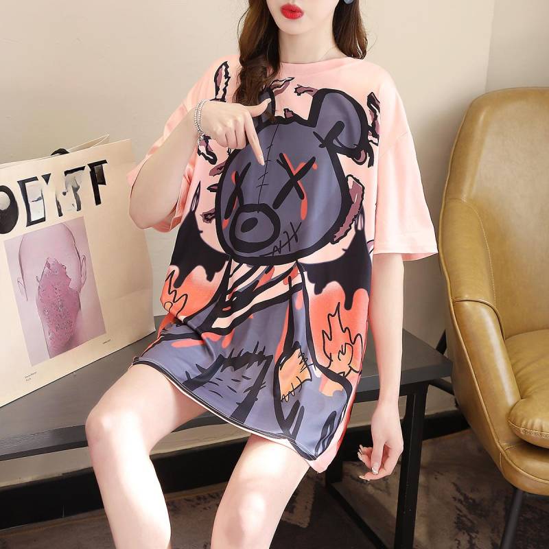 2024 sommer Frauen lustige Cartoon druck Übergroßen Grafik T-shirts weiß grau y2k Tops Mode Plus Größe Unisex T-shirt harajuku streetwear one size von Joom DACH