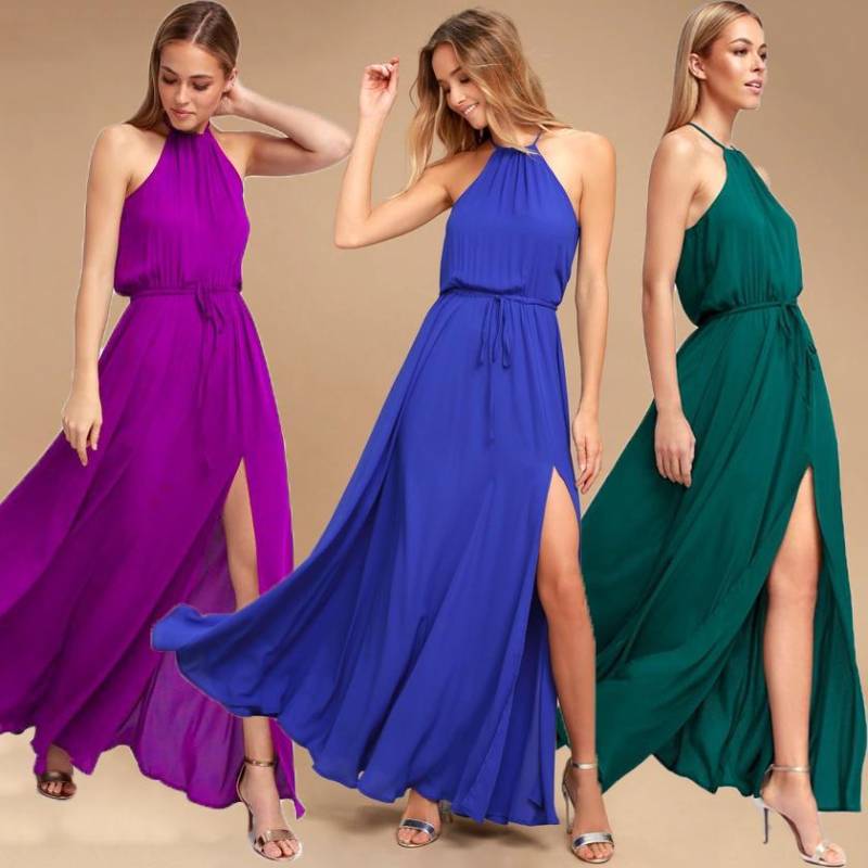 2024 sommer Langes Kleid Hohe Split Boho Strand Kleid Tunika Maxi Kleid Frauen Abend Party Kleid Sommerkleid Vestidos de festa XXL L von Joom DACH