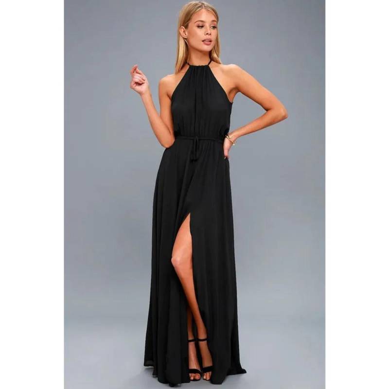 2024 sommer Langes Kleid Hohe Split Boho Strand Kleid Tunika Maxi Kleid Frauen Abend Party Kleid Sommerkleid Vestidos de festa XXL S schwarz von Joom DACH