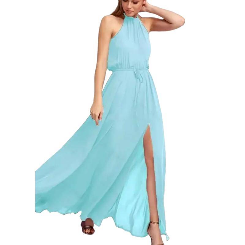 2024 sommer Langes Kleid Hohe Split Boho Strand Kleid Tunika Maxi Kleid Frauen Abend Party Kleid Sommerkleid Vestidos de festa XXL XXXL himmelblaue von Joom DACH